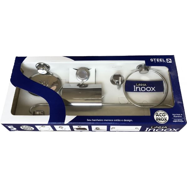 Kit Acessórios para Banheiro 5 pçs Linha Inoox Steel