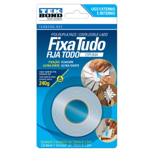 Fita Dupla Face Espuma Transparente 19mmx1,5m Tekbond