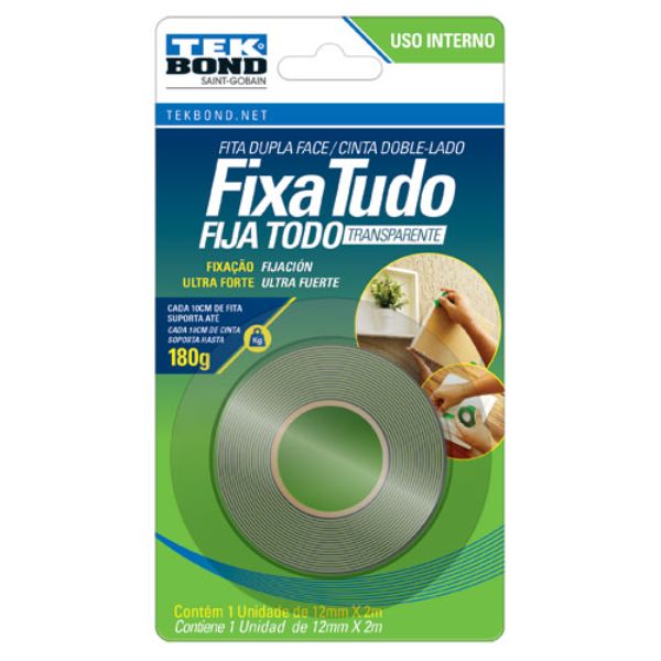 Fita Dupla Face Transparente 12mmx2m Interna Tekbond