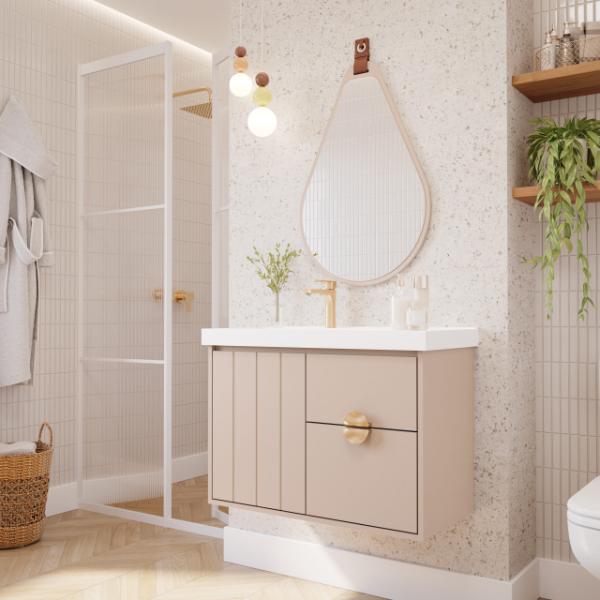 Gabinete para Banheiro Copenhague 80x40cm Capuccino com Espelheira – MGM Móveis