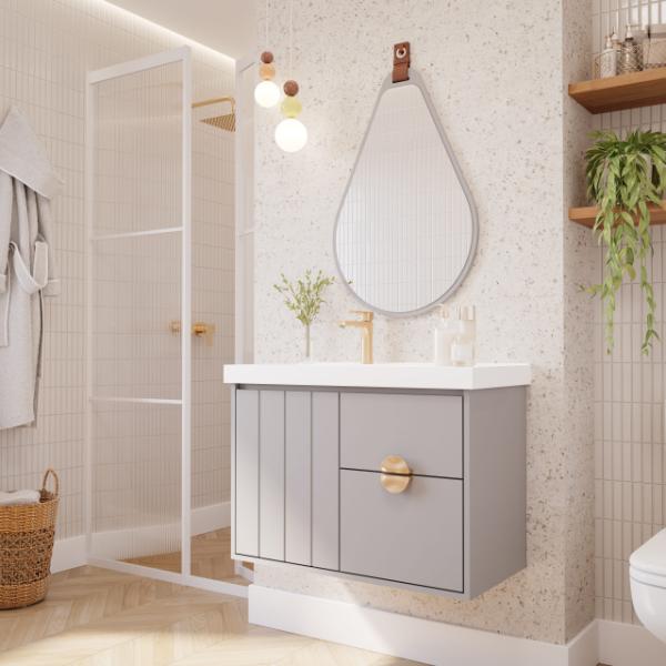 Gabinete para Banheiro Copenhague 80x40cm Platina com Espelheira – MGM Móveis