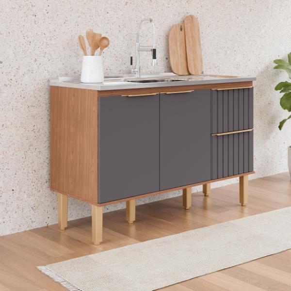 Balcão Cozinha para Pia de 1,20m Ágata Freijó/Titanium MGM Móveis